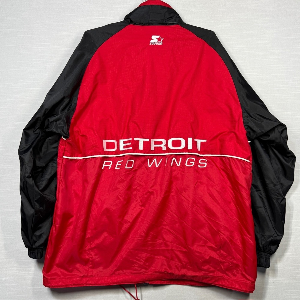 Vintage Detroit Red Wings Starter Jacket Men XL Red Black Windbreaker‎ Hood 90s